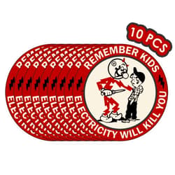 OCQOTAT Remember Kids Electricity Will Kill You Sticker - 10 Pack Electricity Will Kill You Hard Hat Stickers for Men Lineman, Electrician Warning Sticker for Tool Box, Car, Helmet, Electric Meter Box