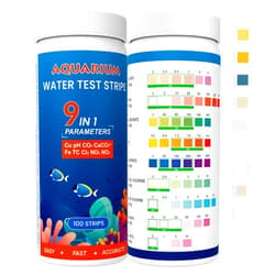 AKSBTEC 9 Parameters in 1 Fish Tank Test Strips,Aquarium Test Kit,Freshwater Test Strips, Accurate & Fast Test Carbonate pH Hardness Copper Iron Total Chlorine Free Chlorine Nitrate Nitrite,100 Strips