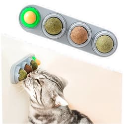 Potaroma 4 Catnip Silvervine Ball Toys, Extra Cat Energy Ball, Edible Cats Lick Kitten Chew, Teeth Cleaning Dental Wall Treats, Concentrated Flavor for All Breeds