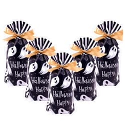 VIFOME 24 PCS Halloween Favor Bags Ghost Treat Bags Gift Bags Plastic Drawstring Bags Candy Goodies Bags Gift Wrapping Bags Halloween Party Decoration