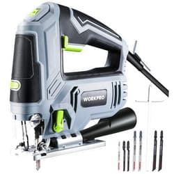 WORKPRO Jigsaw, 6.5AMP 850W Corded Electric Jig Saw Tool Kit with 6 Variable Speeds, 7 Blades, ±45° Bevel Cutting, LED Light, 3000 SPM, 4 Orbital Settings, Edge Guide, Tool-free Blade Changing