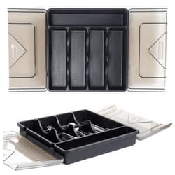 Loobuu Utensil Drawer Organizer with Lid Set of 2, Silverware Tray for Kitchen Drawer, Plastic Cutlery Organizer in Drawer, 5 Compartments Flatware Organizer Tray for Kitchen and Office Drawer Storage