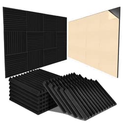 Aukivon 18 Pack Acoustic Panels Sound Absorbing Self-adhesive, 12 x 12 x 2 Inches High Density Noisy Neighbors Soundproofing, Sound Cancelling Wall Panels for Home Movie Theater, Recoding Studio