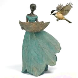 DiliComing Fairy Garden Statues Bird Feeder - 12 Inch Resin Outdoor Fairy Statue for Garden Decor, Decorative Patio Yard Lawn Flower Bed Figurine, Garden Gifts for Women (Green)