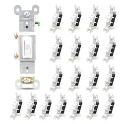 ELEGRP Single Pole Toggle Light Switch, 15 Amp, 120 Volt, Toggle Framed AC Quiet Switch, In Wall On/Off Switch Replacement, Self-Grounding, Residential and Commercial Grade, UL (20 Pack, Glossy White)