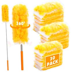 Xincusdiva Dusters for Cleaning Disposable, Duster Refill Heads 30pcs with Retractable Handle, 360° Multi-Surface Efficient Duster Kit, 4X Microfibers Replacement Dusters for Home, Office, Blinds, Ceiling Fans