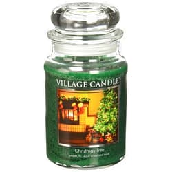 Village Candle Christmas Tree Large Glass Apothecary Jar Scented Candle, (26oz), Green