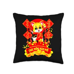 Vietnamese Year of Cat 2023 Lunar New Year Tee New Years Eve Party Supplies 2023 Cute Cat Chuc Mung NAM Moi Throw Pillow, 16x16, Multicolor