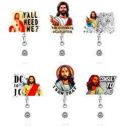 Geyoga 6 Pcs Funny Retractable Jesus Badge Reel Religious ID Card Holder with Alligator Clip Christian Badge Reel for Office Worker Nurse Medical Worker Doctor Teacher