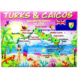 World By Shotglass Turks & Caicos Graphic Map and Attractions Souvenir Fridge Magnet 2.5