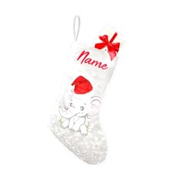 OAHEDIAM Personalized Christmas Stockings Custom Baby Elephant Santa Hat Name Santa Gift Bag Stocking Hanging Ornament Decorations for Xmas Birthday Wedding 7.87x17.52 inch