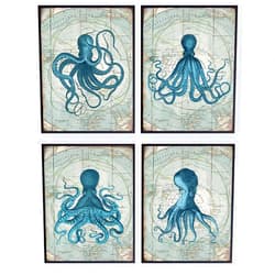 YELLOWBIRD ART & DESIGN Vintage Kraken Octopus Art - 8x10 Nautical Poster Set for Bathroom, Bath, Bedroom, Beach or Lake House - Unique Gift for Nature Fans - Unframed