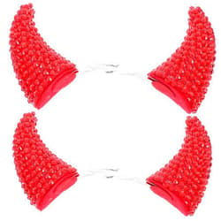 FRCOLOR 4pcs Devil Horns Hair Clip, Halloween Rhinstone Demon OX Horn Hairpin Cosplay Costume for Party (Red)