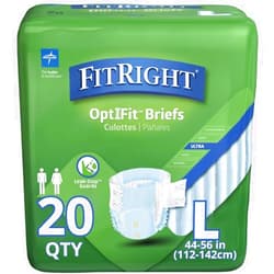 Medline FitRight Ultra Adult Diapers, Disposable Incontinence Briefs with Tabs, Heavy Absorbency, Large, 44
