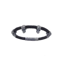 Albert Hern Stingray Leather Cord with Four Human Skulls Silver Stingray Texture & Silver Clasp Closure | Jewelry for Men