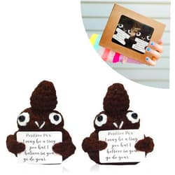 Jopgeey 2pcs Mini Positive Poo Crochet, Funny Wool Knitting Poo Toy, Cute Small Birthday Presents or Decoration with Present Box for Various Occasions(Brown)