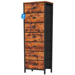 Furnulem Dresser with 7 Drawers,Tall Chest of Drawers Industrial Fabric Dresser for Bedroom,Vertical Storage Tower Bedside Furniture in Living Room,Closet,Entryway-Sturdy Steel Frame(Rustic Brown)