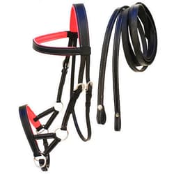CHALLENGER Horse Western Leather Training Tack Bitless Sidepull Bridle w/Reins 7711PK-F
