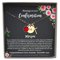 Be Wished Personalized Confirmation Gifts for Girls, Name or Initial Necklace with Cross and/or Birthstone and Meaningful Message
