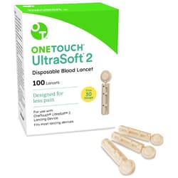OneTouch Ultra Soft 2 Lancets | Fine 30G Lancets for Blood Testing | Compatible with Most Lancing Devices | Diabetic Lancets for Blood Glucose Monitor Kit, 1 Box (100 Lancets)