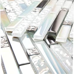Adedeo Glass Mosaic Tile Iridescent White 12 x 12 Inch for Kitchen Backsplash Bathroom Wall (5-Pack, 5 sq.ft.)