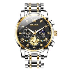 OLEVS Men Watches Stainless Steel Chronograph Watch, Large Wrist Analog Quartz Watch, Fashion Waterproof Diamond Roman Numerals Dress Watches for Men, Gold/Black/White/Blue/Grey Dial
