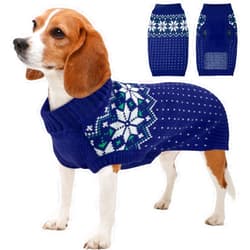 Kuoser Dog Cat Sweater, Holiday Christmas Snowflake Pet Warm Knitwear Dog Sweater Soft Puppy Clothing Dog Winter Coat, Dog Turtleneck Cold Weather Outfit Pullover for Small Medium Dogs Cats