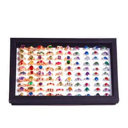 ZLY Jewelry Rings Display Tray Velvet 100 Slot Case Box Jewelry Storage Box