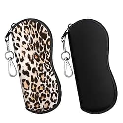 MoKo Sunglasses Soft Case 2 Pack, Ultra Light Portable Neoprene Zipper Glasses Case, Eyeglass Safety Pouch Box with Belt Clip Black + Leopard