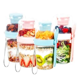 Vtopmart 4 Pack 27oz Yogurt Parfait Cups with Lids and Spoons, Overnight Oats Containers, Reusable Topping Compartment for Breakfast with Yogurt, Cereal or Oatmeal On-the-Go