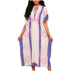 Bawilom Womens Summer Beach Cover Up Swimsuit Cotton Short Cap Sleeve V Neck Bathing Suit Swimwear Vintage Boho Maxi Dresses
