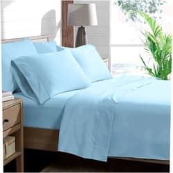 WebuyStock Luxurious Bed Sheets 1000 Thread Count Italian Finish 100% Egyptian Cotton 4-Piece Sheets Sets Cotton, Fits Mattress Up to 19 inches Deep Pocket Sheet Set - (Sky Blue, Queen)