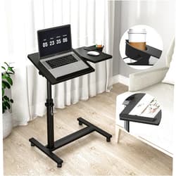 Panta Height Adjustable Rolling Laptop Stand, Overbed Table with 2 Tilting Desktops, Mobile Laptop Table for Couch with Cup Holder, Mobile Computer Workstation for Office, Home and Hospital