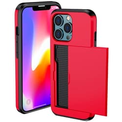 ATRAING Compatible with iPhone 13 Pro Max Case Wallet with Card Holder Shockproof Hard PC TPU Phone CasePortable Slide Flip Protective Cover (Red)