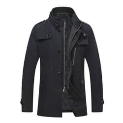 wantdo Men's Wool Blend Jacket Stand Collar Windproof Pea Coat