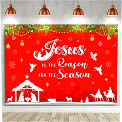 Tiamon Christmas Religious Backdrop Jesus is The Reason for The Season Xmas Photography Background Nativity Banner for Christmas Party Eve Fireplace Decoration(7 x 5 ft)