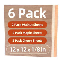 Rowood Plywood Sheets for Laser Cutting, 2 Pack Walnut+2 Maple Sheets+2 Pack Cherry,12x12x1/8inch,3mm Thin Unfinished Wood Crafts for Laser Engraving Blanks,DIY Ornaments and Architectural Model