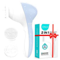 COSLUS Facial Cleansing Brush Silicone Face Scrubber: 2 in1 FBS-D Electric Exfoliating Massage Device Waterproof Deep Cleaning Exfoliation Rotating Spa Machine - Electronic Skin Care Wash Clean System