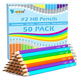 V-Opitos #2 Pencils, 50 Pack Pre-Sharpened Wood-Cased Pencils with Top Erasers, Bulk 2HB Pencils with Assorted Colors for School Teacher Supplies, Writing, Drawing and Sketching