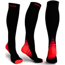 Physix Gear Sport Compression Socks for Men & Women 20-30 mmhg - Athletic Fit (1 Pair) Small-Medium Black/Red