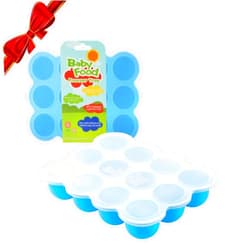 Samuelworld Baby Food Storage Container, 12 Portions x 2.5oz - BPA Free Silicone Freezer Tray with Clip-On Lid for Breast Milk Storage, Homemade Baby Food, Vegetable & Fruit Purees - Blue