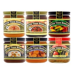 Better Than Bouillon All Vegetarian Base Variety Pack, 1 No Chicken Base, 1 No Beef Base, 1 Seasoned Vegetable Base, 1 Mushroom Base, 1 Roasted Garlic Base, 1 Italian Herb Base, 8 oz Jars (Pack of 6)