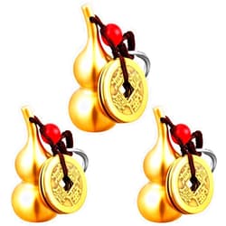 Hotop 3 Pcs Chinese Gourd Feng Shui Brass Wu Lou Keychains with five Coins Calabash Pendant Key Rings for Good Luck Fortune Longevity Wealth Success to Friends Families Lovers