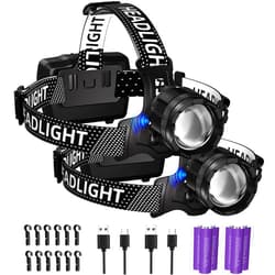Zmoon 100,000LM Rechargeable LED Headlamp 40H Long Battery Life, Super Bright Sensor Head Lamp with 3 Lighting Modes, Zoomable, Power Display, IP67 Waterproof for Camping Hunting Hiking 2PCS
