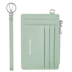 BOSTANTEN Small Wallet For Women RFID Leather Credit Card Holder Slim Wristlet Keychain Wallet With Zipper Pocket Light Green
