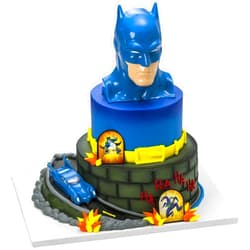 DecoPac DecoSet® Batman™ to the Rescue Cake Topper, 4 Piece Cake Decoration, Includes Batman™ Case With a Hidden Fold Out Batmobile Launcher, Free Wheeling Batmobile Car, and Joker and Penguin