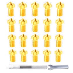 SAPLUSREPRAP 20Pcs 3D Printer V6 Nozzles 0.4mm M6 Brass Nozzle Extruder Print Head Compatible for E3D V5 V6 1.75mm Filament 3D Printer I3 Mega Prusa I3 MK3/MK3S, and Nozzle Cleaning Needles 0.4mm,