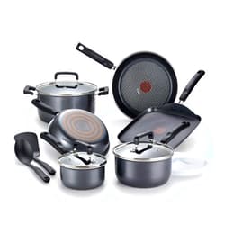 T-fal Signature Nonstick Cookware Set 12 Piece Oven Safe 350F Pots and Pans, Dishwasher Safe Black