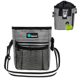 PetAmi Dog Treat Pouch, Pet Treat Pouch for Training, Dog Walking Bag Holder for Kibbles, Pet Food Toy, Dog Trainer Essentials Supplies, Poop Bag Dispenser, 3 Ways to Wear (Black Stripes)