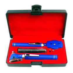 OdontoMed2011® New LED Bright Light Double Handle Otoscope ENT Diagnostic Set Blue + 2 Free Extra Replacement Bulbs (ODM Brand)